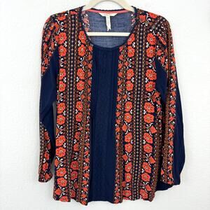 Matilda Jane Womens Rayon Embroidered Floral Top Blouse Blue Size L